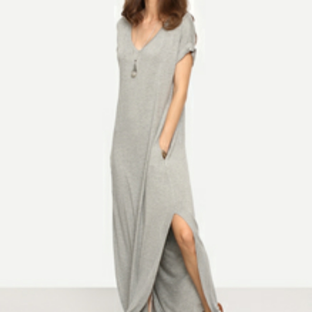 NWT Grey V Neck Pocket Maxi Dress